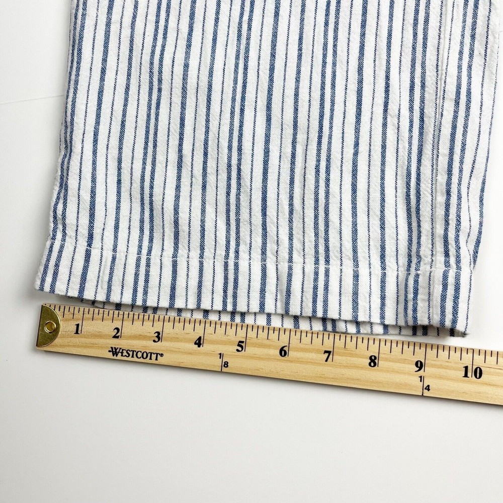 Old Navy Linen Cropped Jumpsuit Smocked Back Blue Stripe Boho Lagenlook - Picture 14 of 16